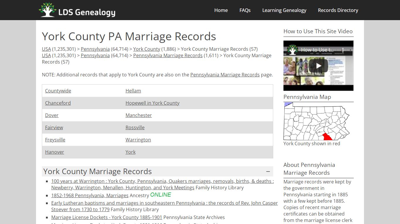 York County PA Marriage Records - ldsgenealogy.com